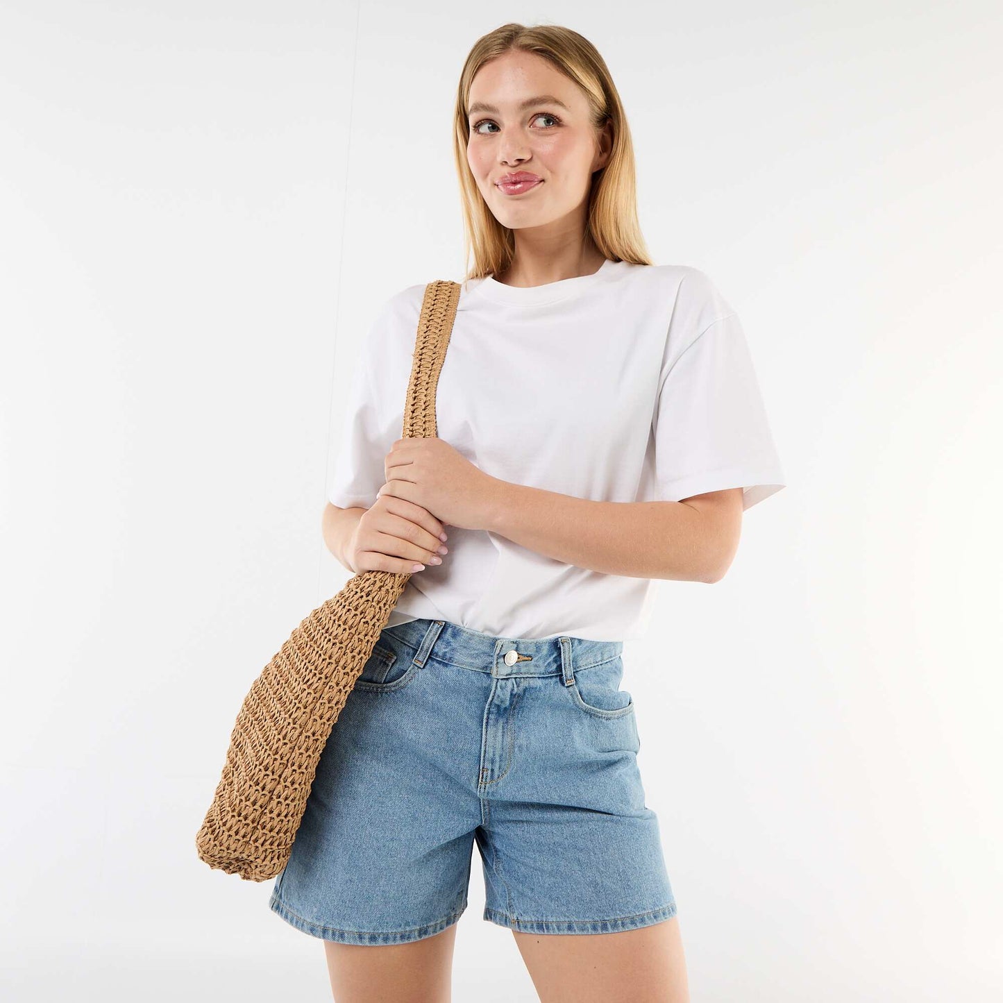 High-Waisted Denim Shorts BLUE