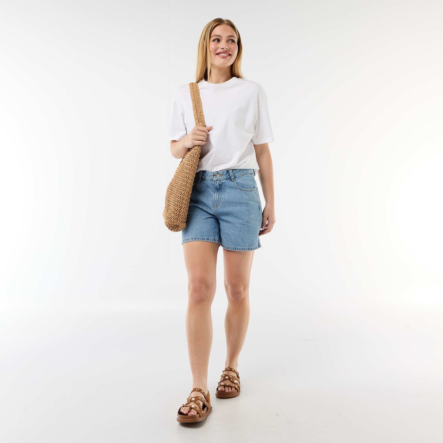 High-Waisted Denim Shorts BLUE