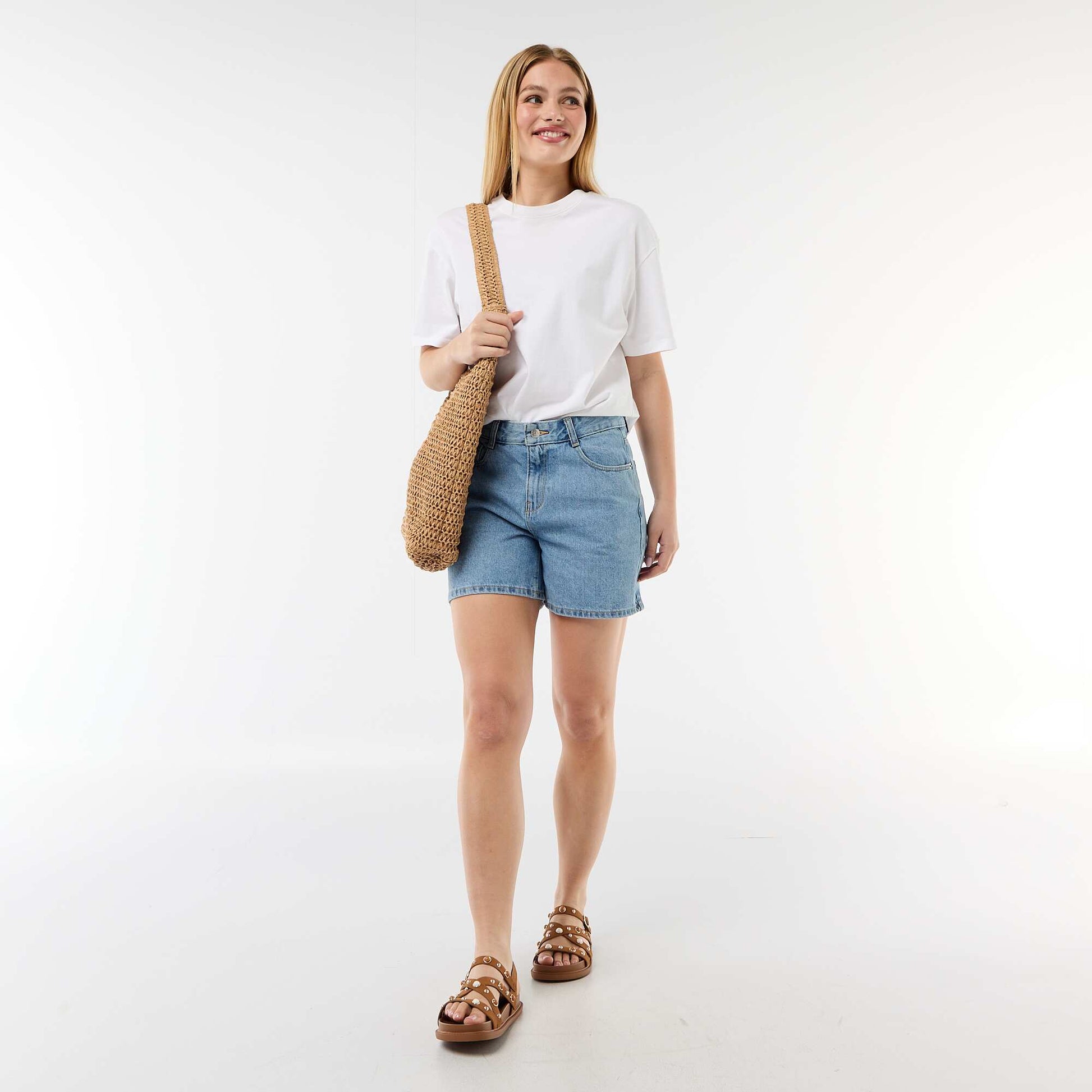 High-Waisted Denim Shorts BLUE