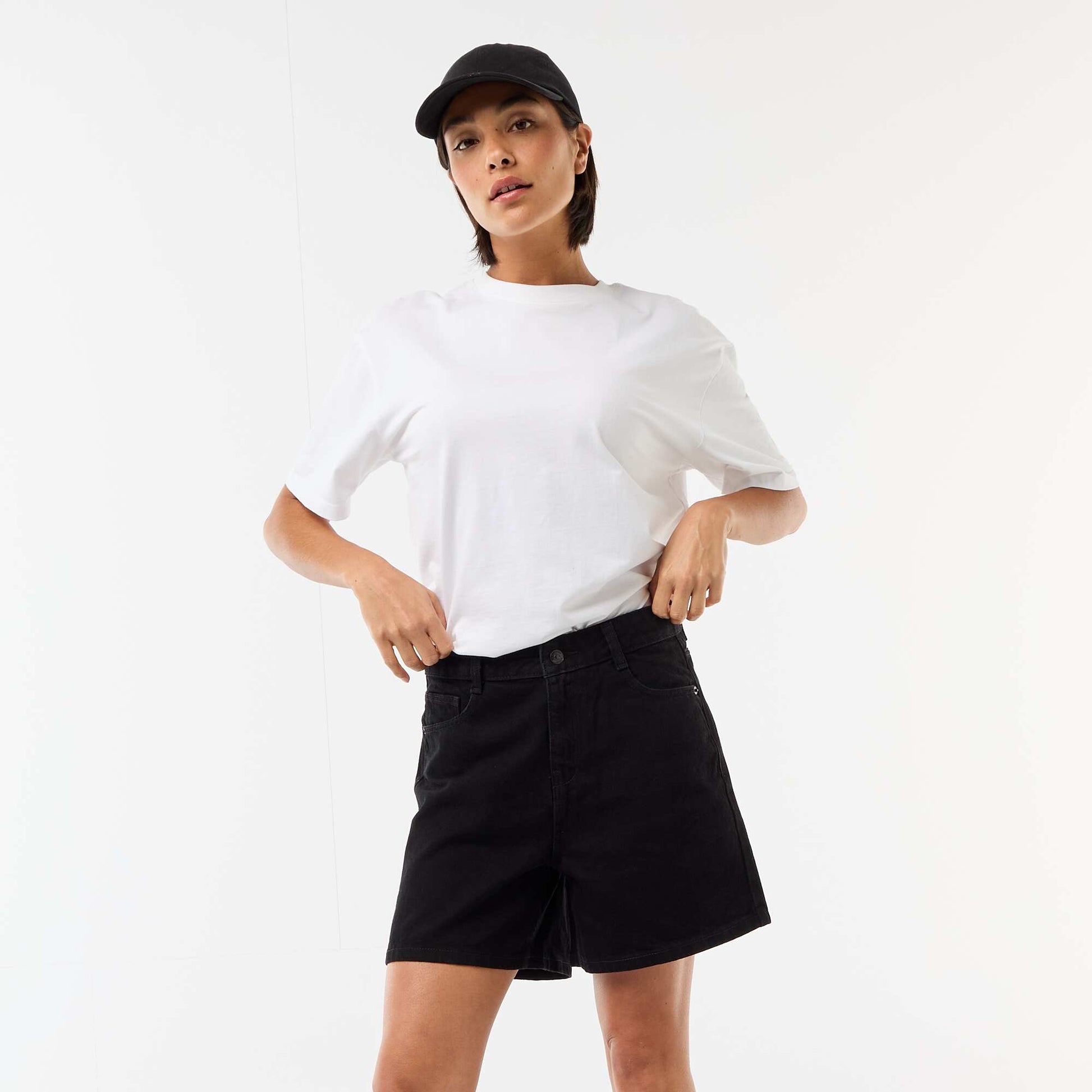 High-Waisted Denim Shorts BLACK