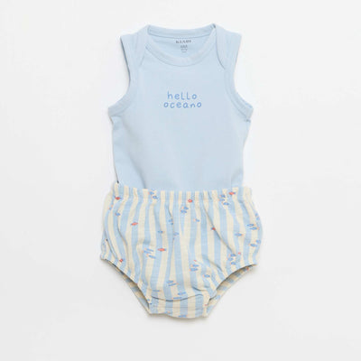 2 ნაწილიანი კომპლექტი - ბოდე + შორტი ლურჯი