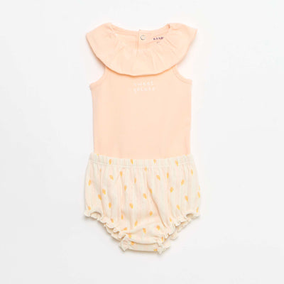 2-ნაწილიანი ბოდე + ვარდისფერი შორტებიანი კომპლექტი