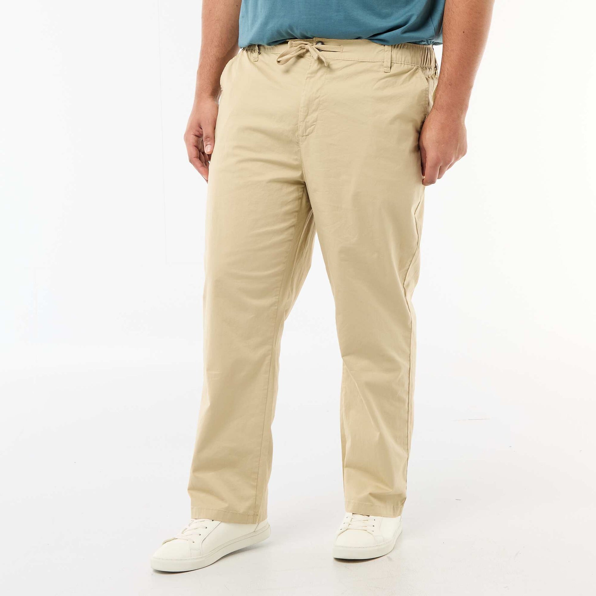 Twill Chino Trousers with Drawstring Waist BEIGE
