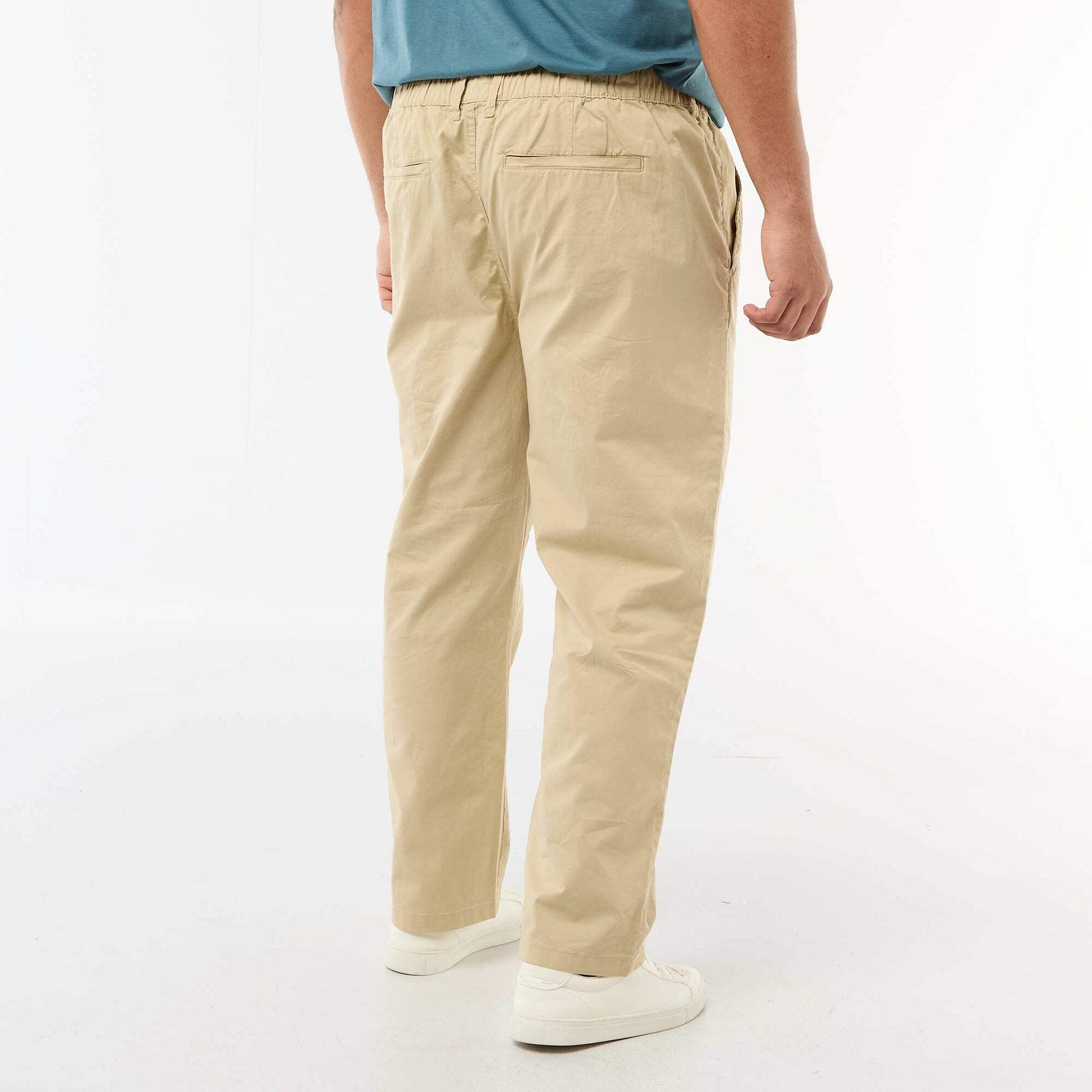 Twill Chino Trousers with Drawstring Waist BEIGE