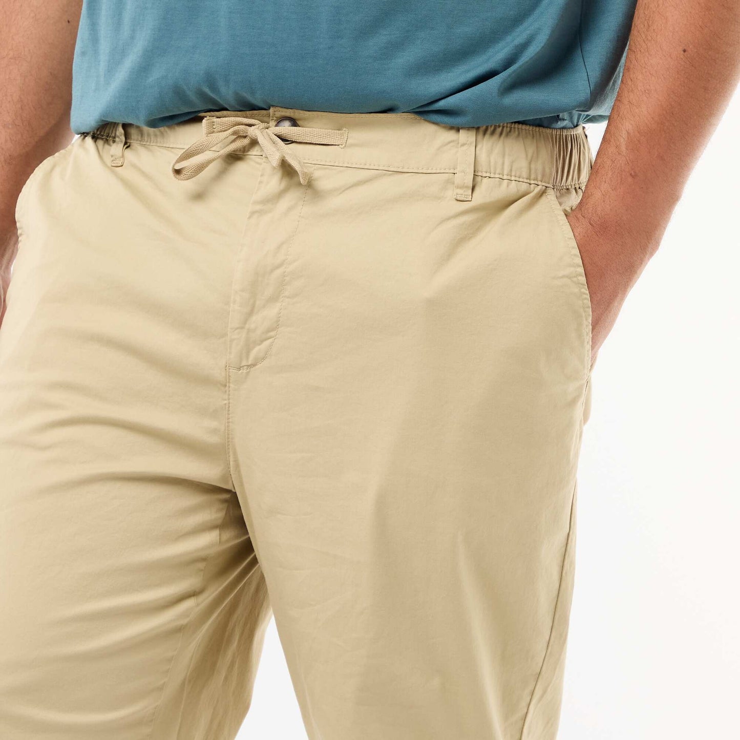 Twill Chino Trousers with Drawstring Waist BEIGE