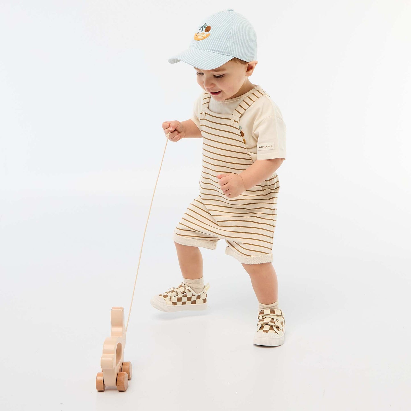 French terry short overalls with cotton straps BEIGE