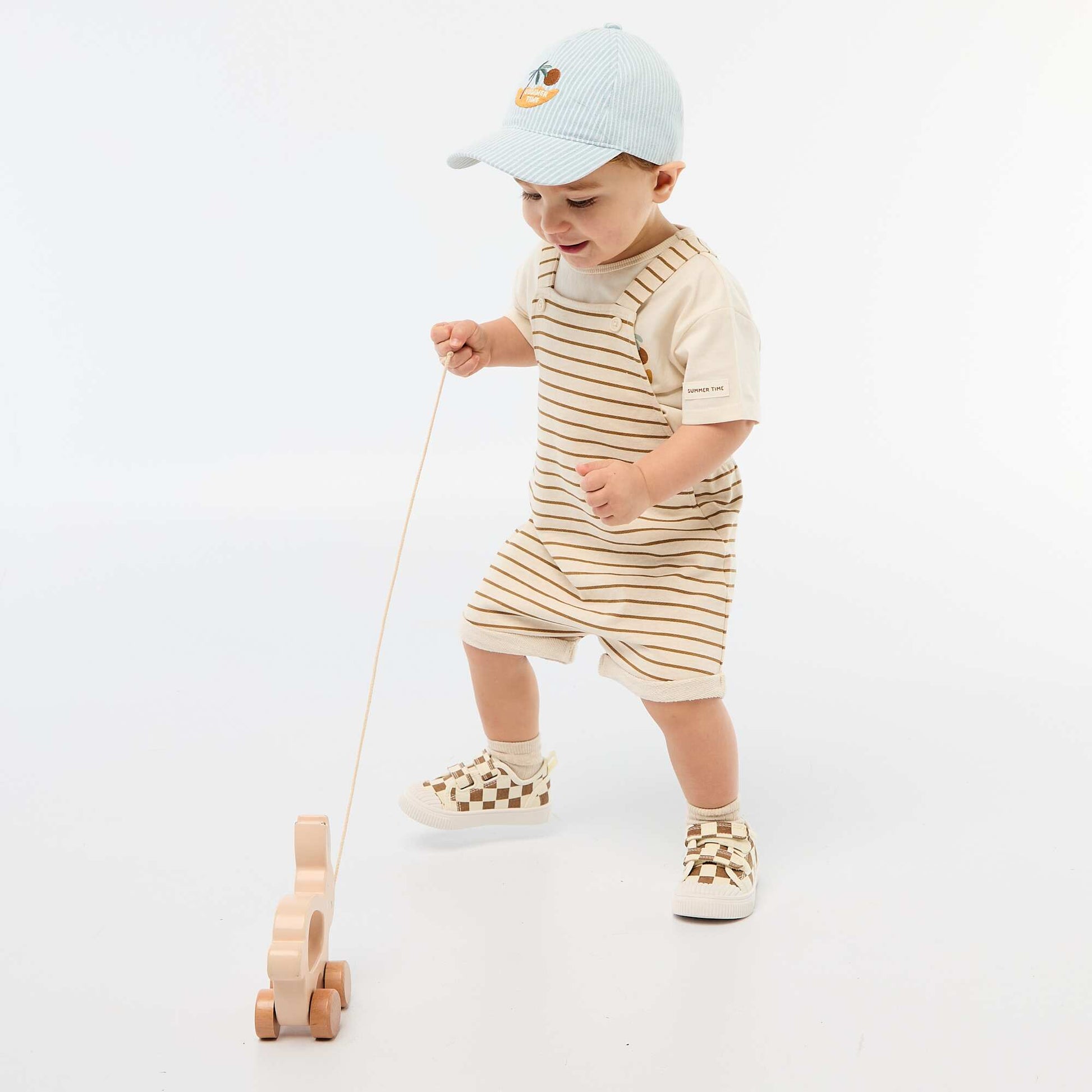 French terry short overalls with cotton straps BEIGE