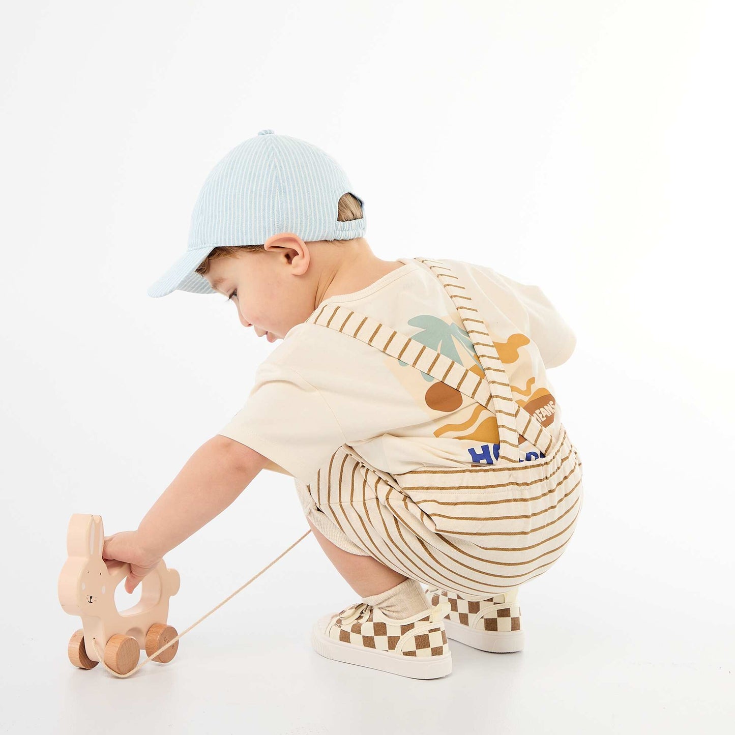 French terry short overalls with cotton straps BEIGE