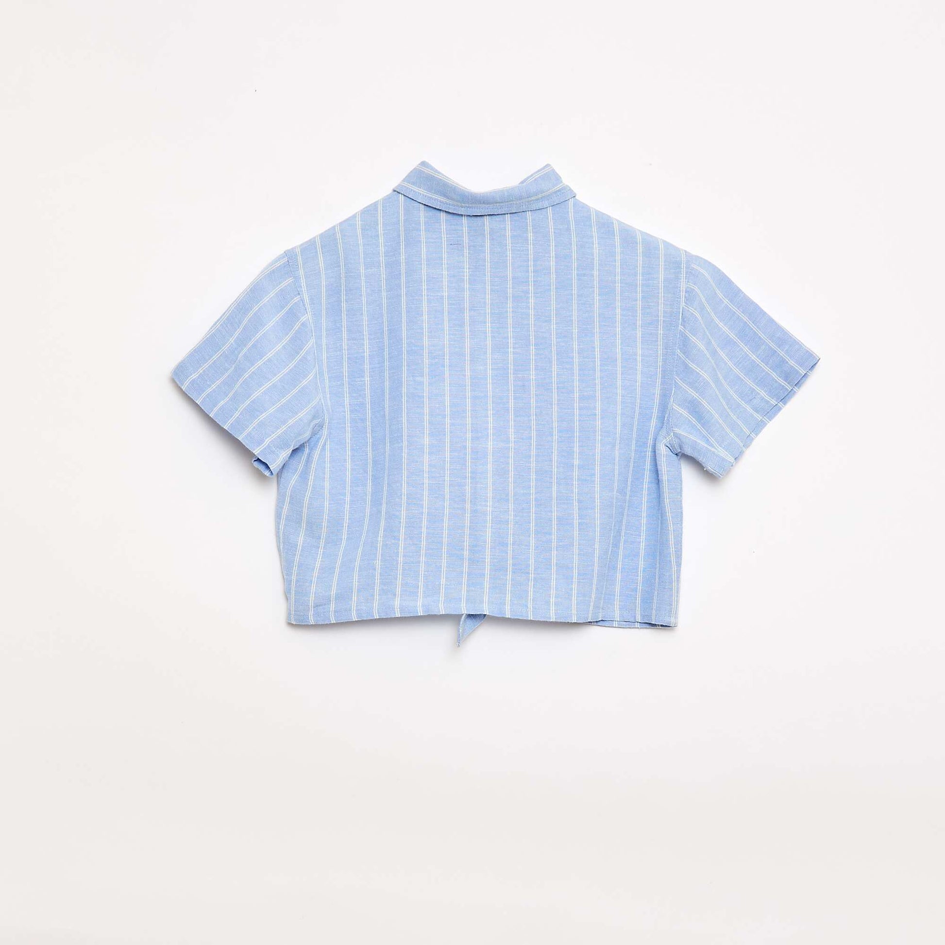 Short-sleeved linen blend shirt BLUE