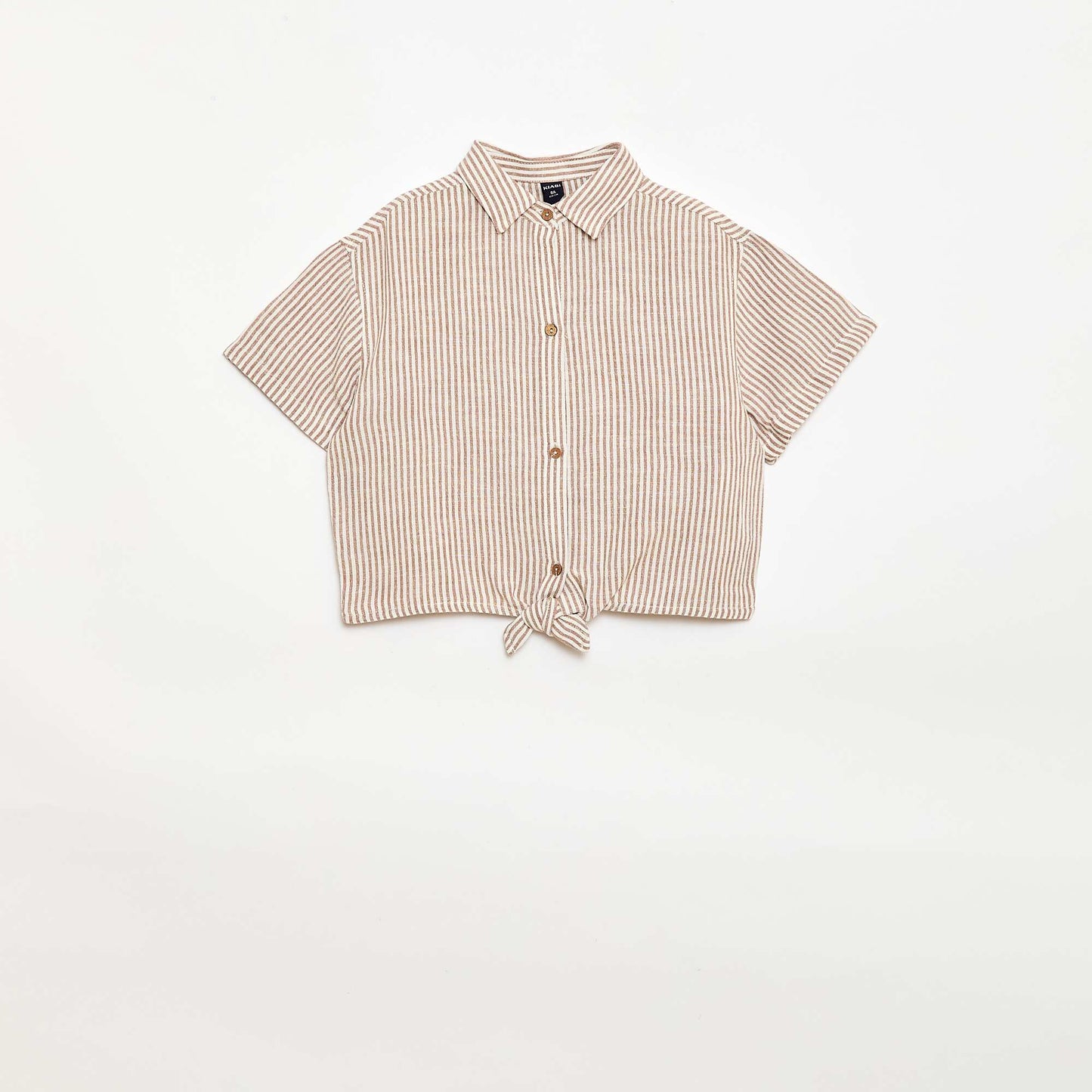 Short-sleeved linen blend shirt BEIGE