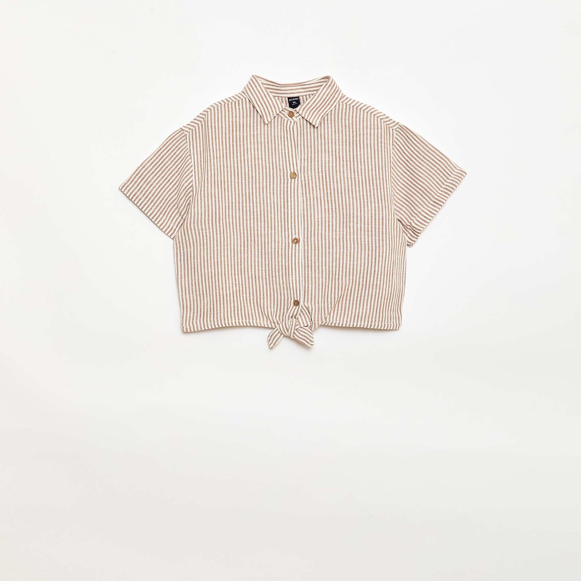 Short-sleeved linen blend shirt BEIGE