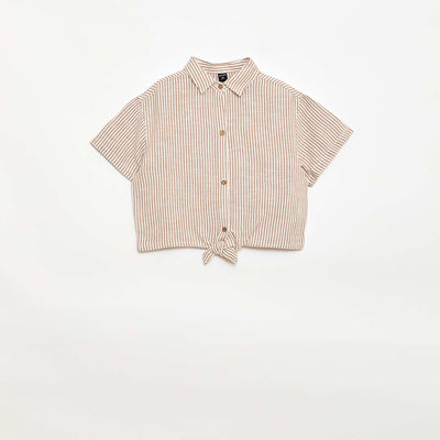 Short-sleeved linen blend shirt BEIGE