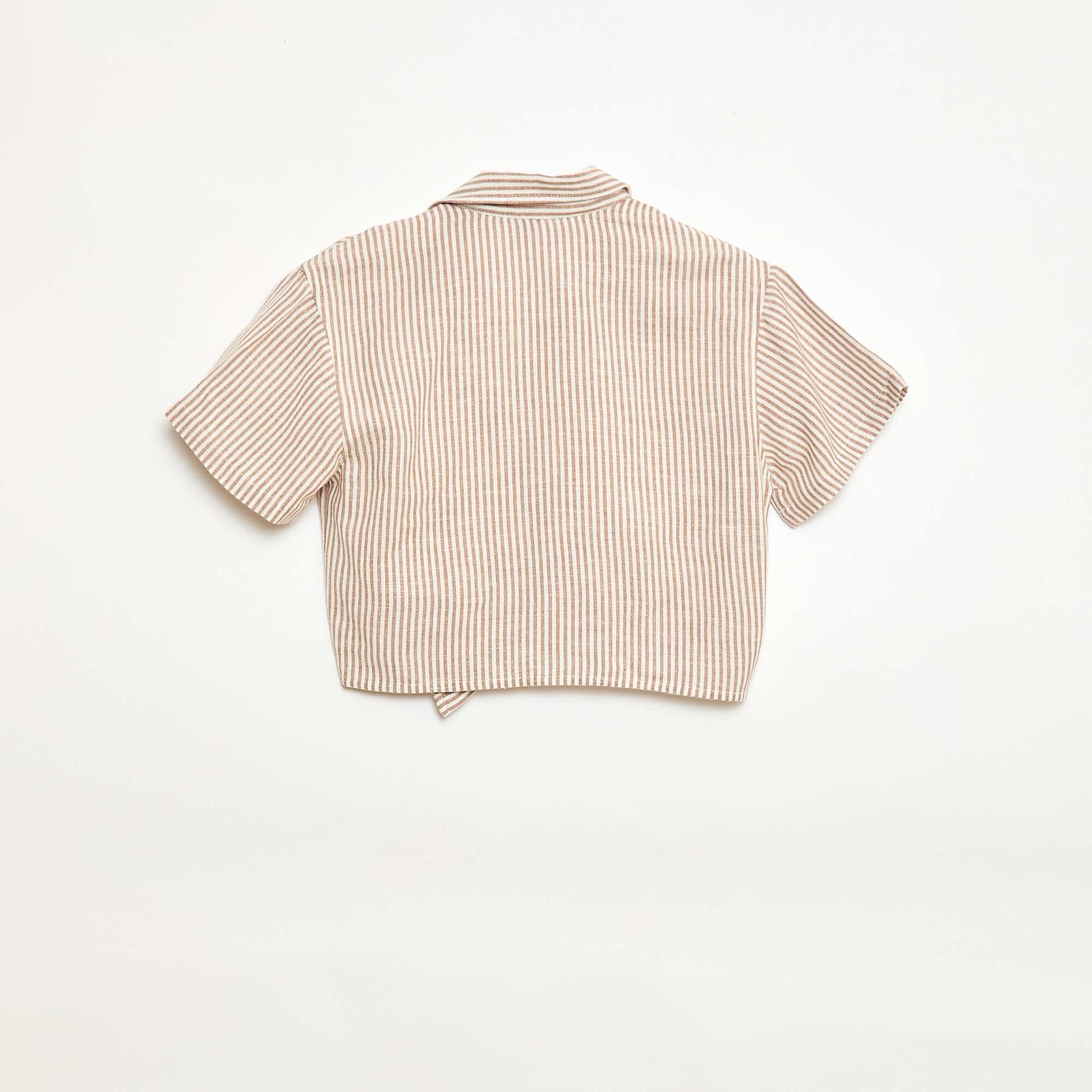 Short-sleeved linen blend shirt BEIGE