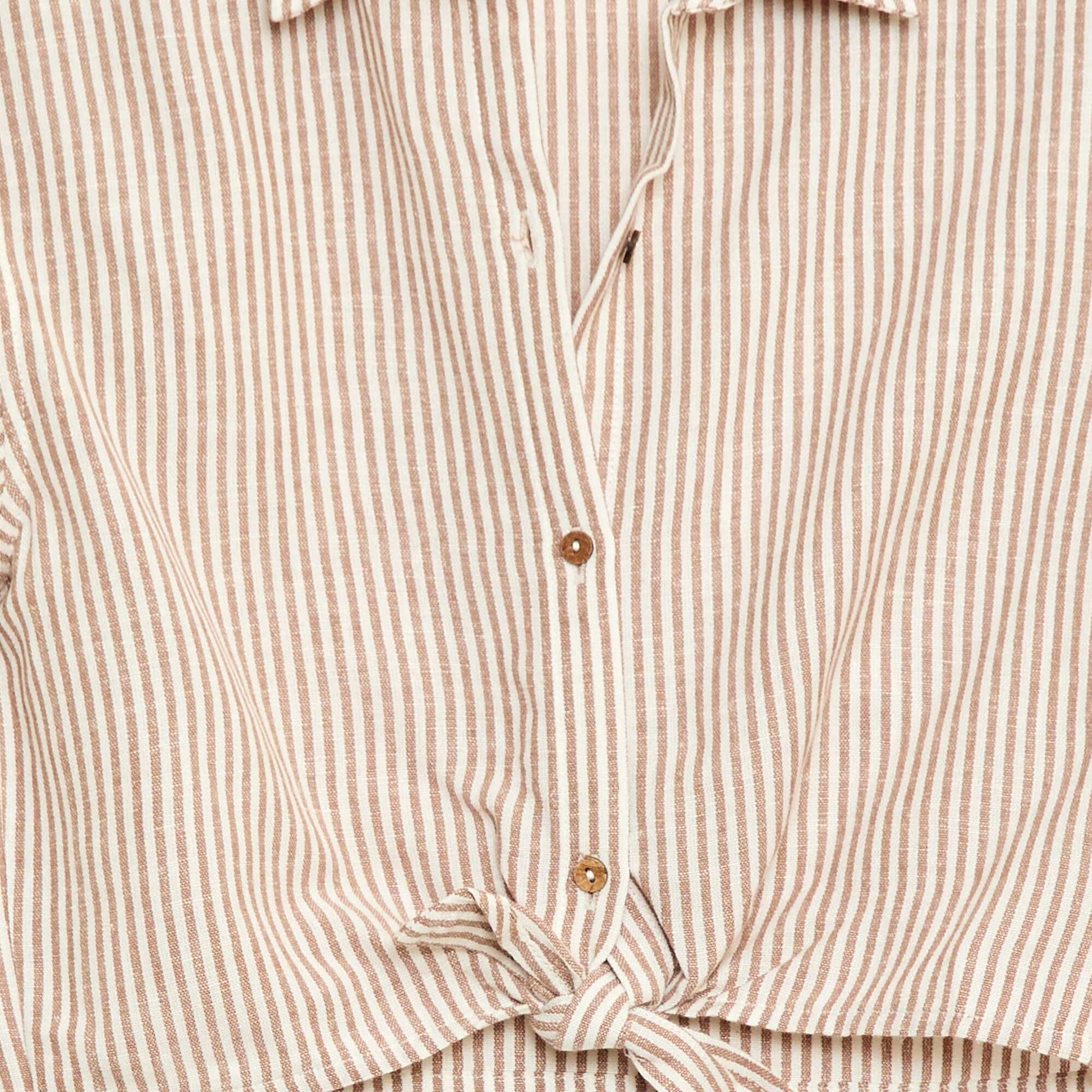 Short-sleeved linen blend shirt BEIGE