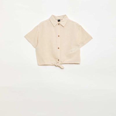 Short-sleeved linen blend shirt WHITE