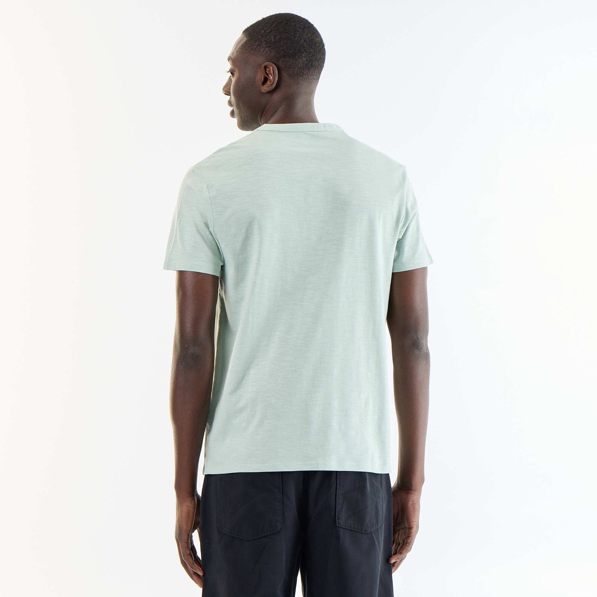 Short-Sleeved Tunisian Collar T-Shirt BLUE