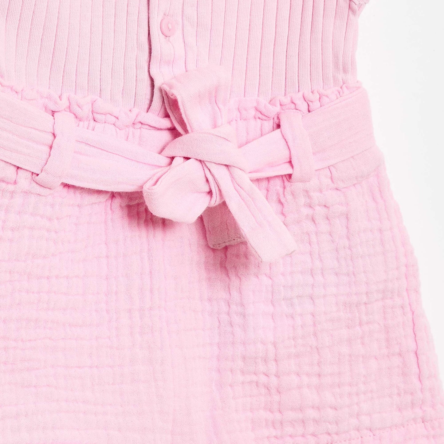 Double cotton gauze romper with tie belt PINK