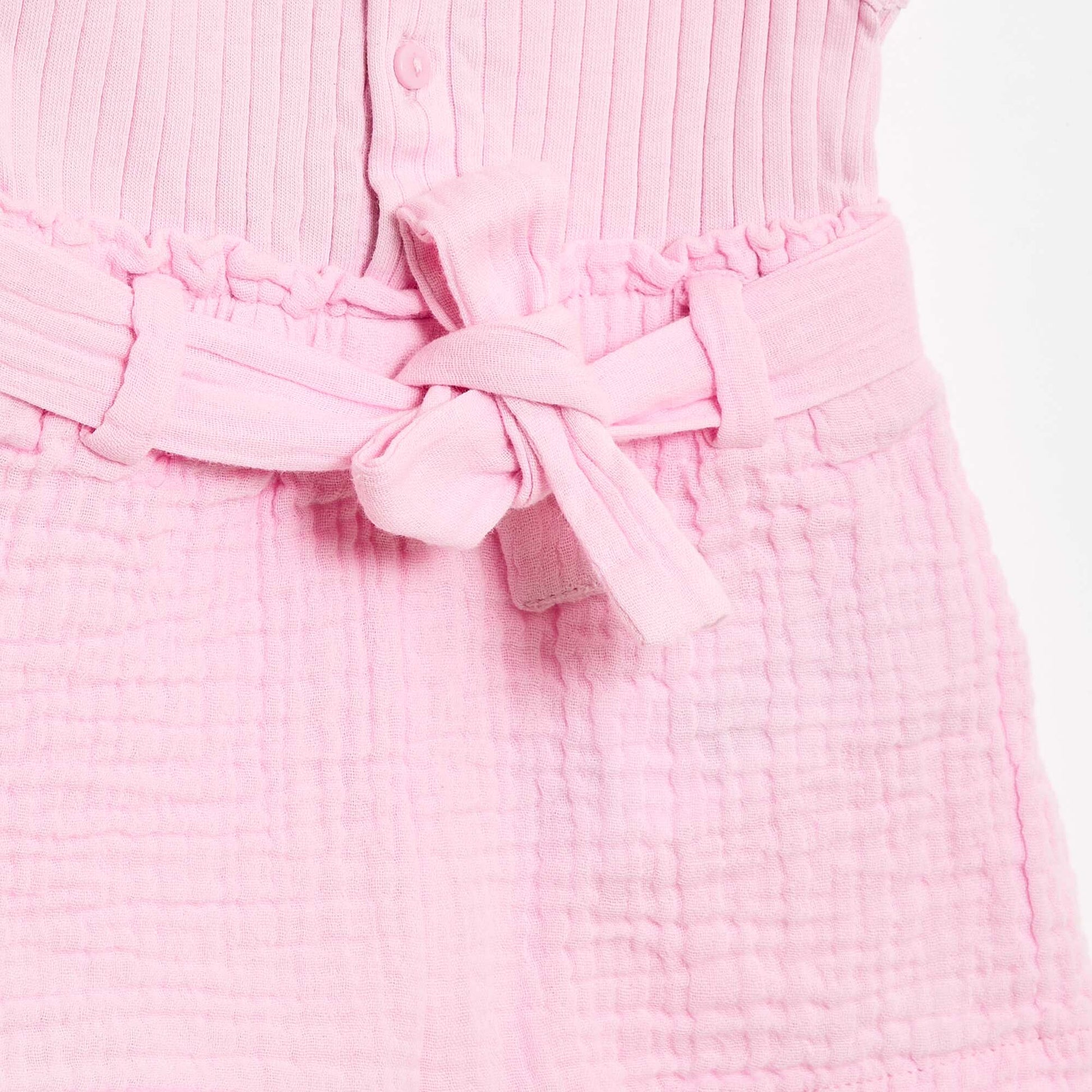Double cotton gauze romper with tie belt PINK
