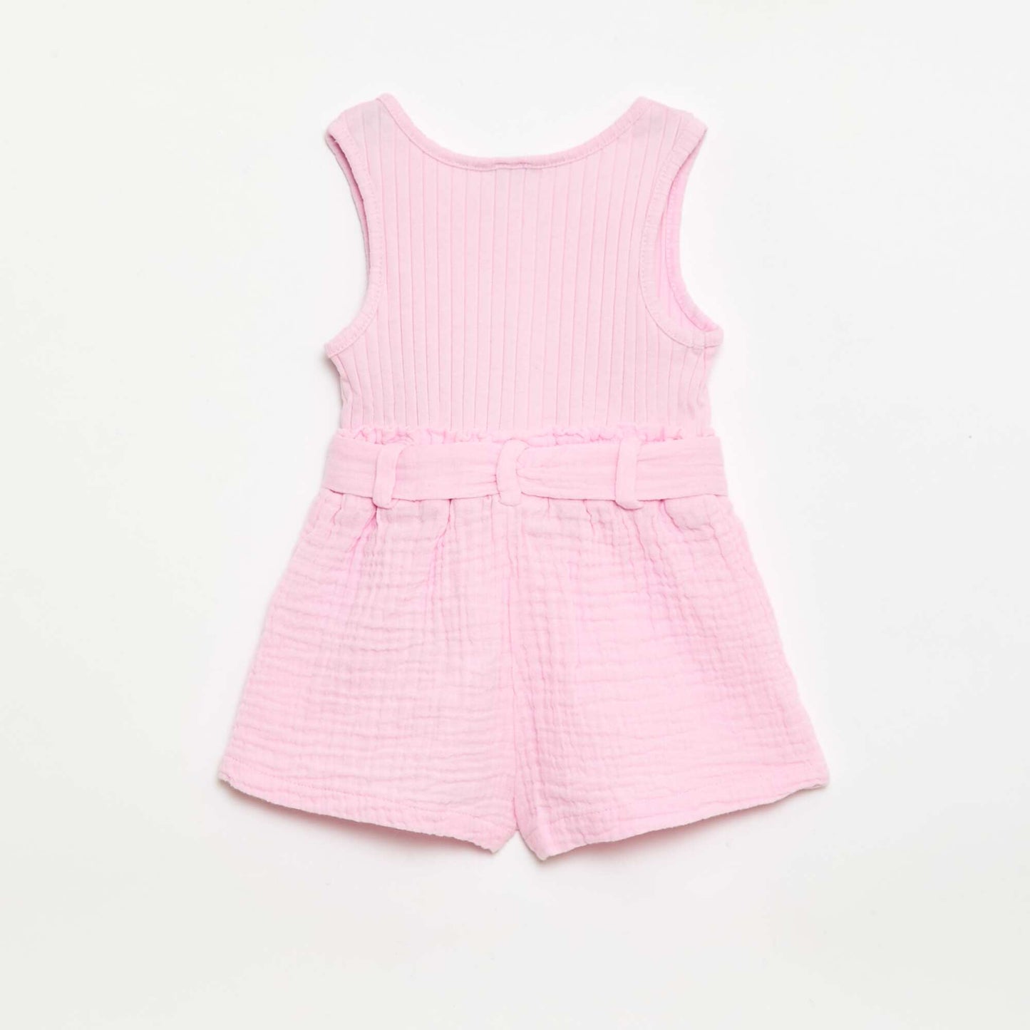 Double cotton gauze romper with tie belt PINK
