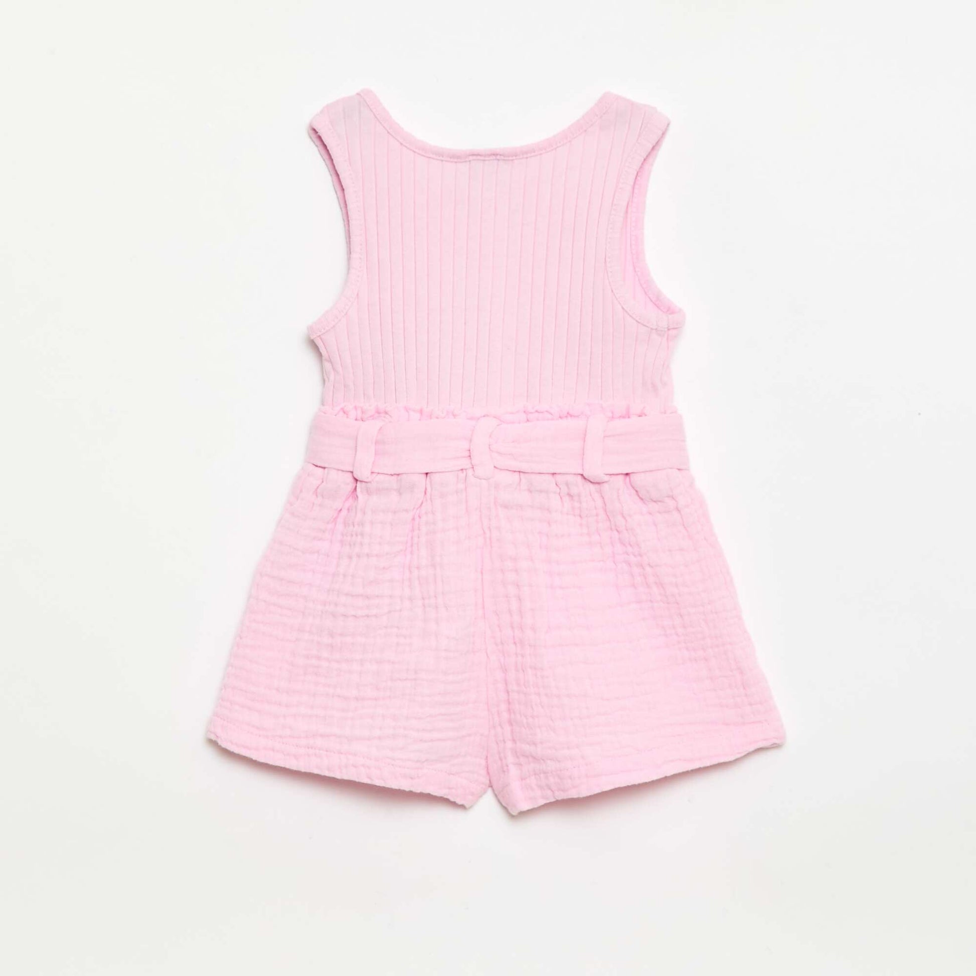 Double cotton gauze romper with tie belt PINK