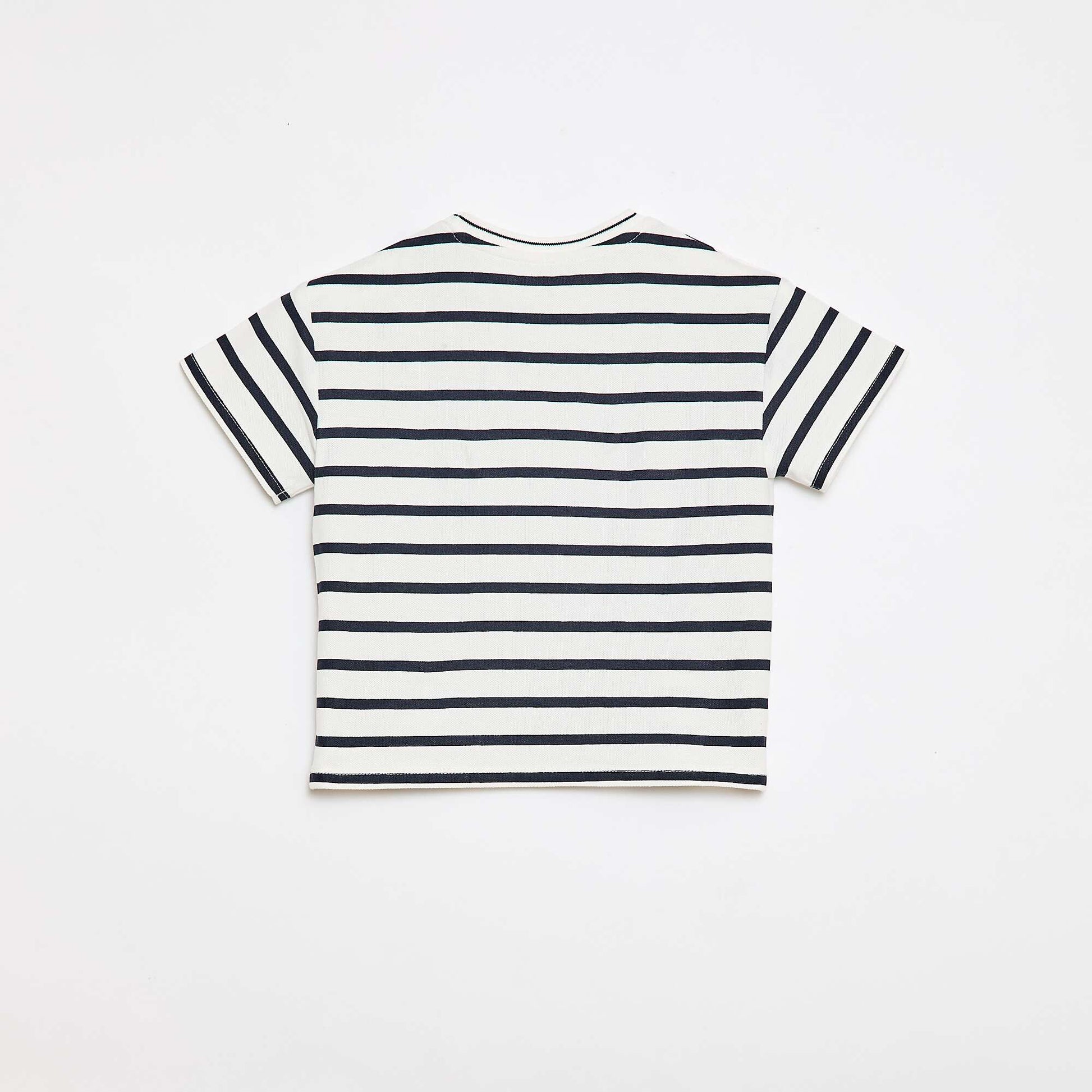 ზოლიანი მოკლემკლავიანი ბამბის მაისური თეთრი