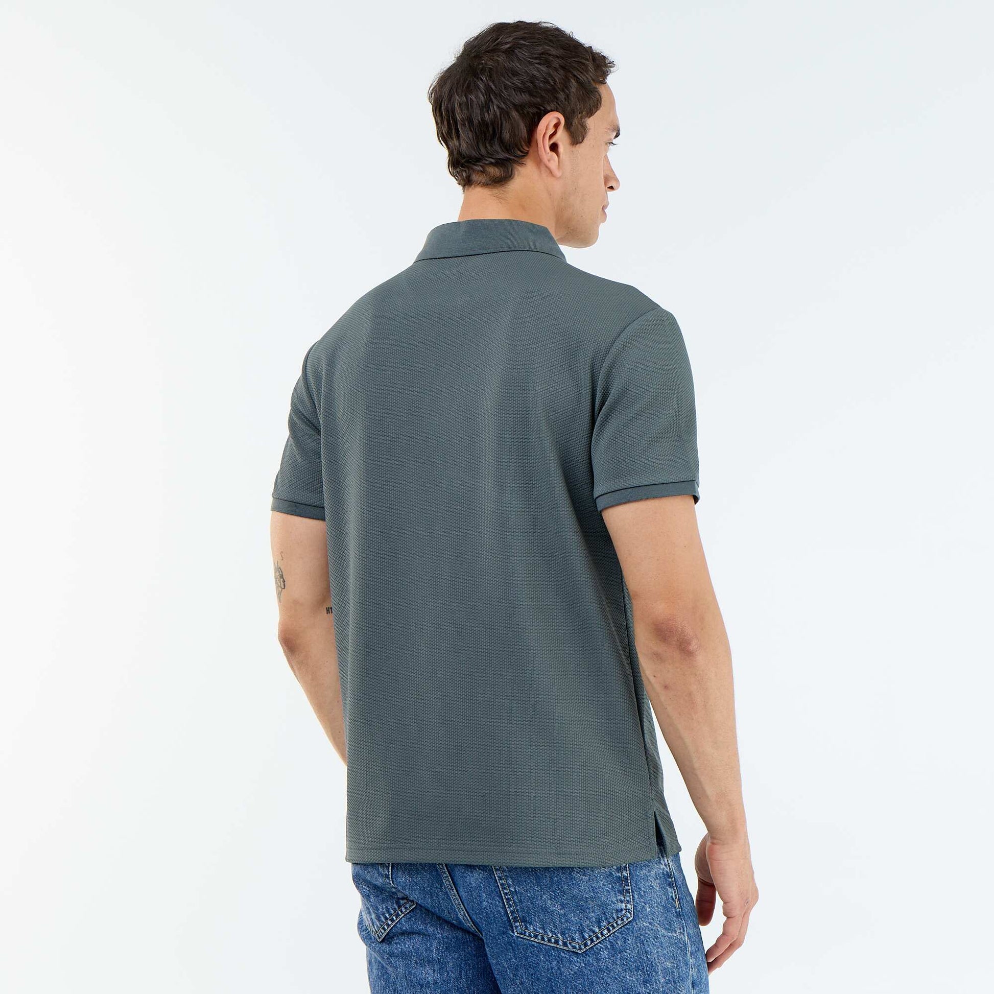 Honeycomb Knit Polo with Zip Collar GREEN