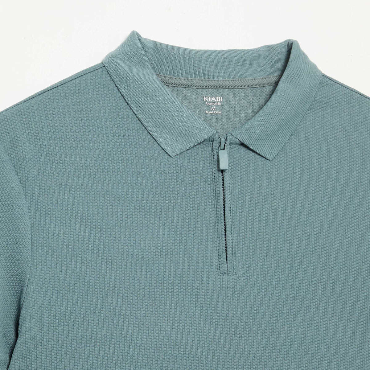 Honeycomb Knit Polo with Zip Collar BLUE