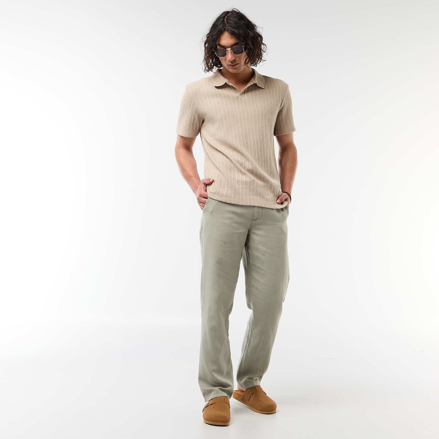 Openwork Knit Polo Shirt BEIGE