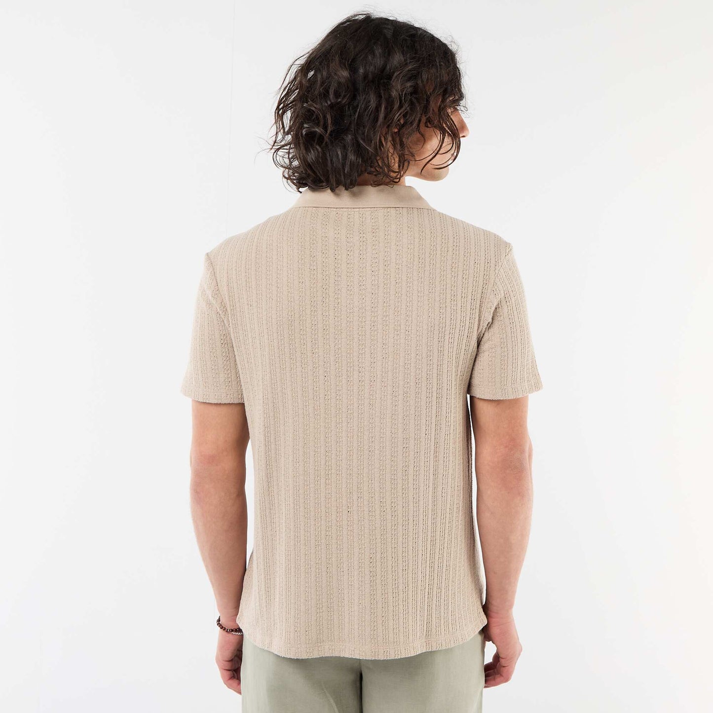 Openwork Knit Polo Shirt BEIGE