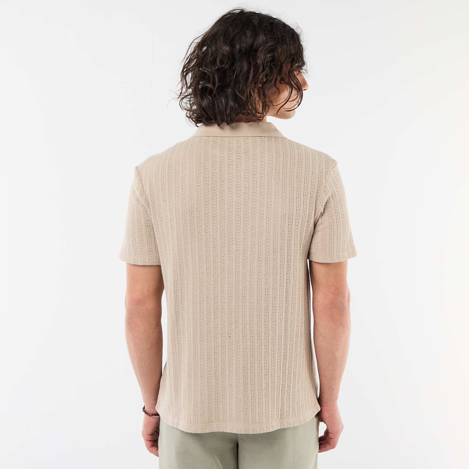 Openwork Knit Polo Shirt BEIGE