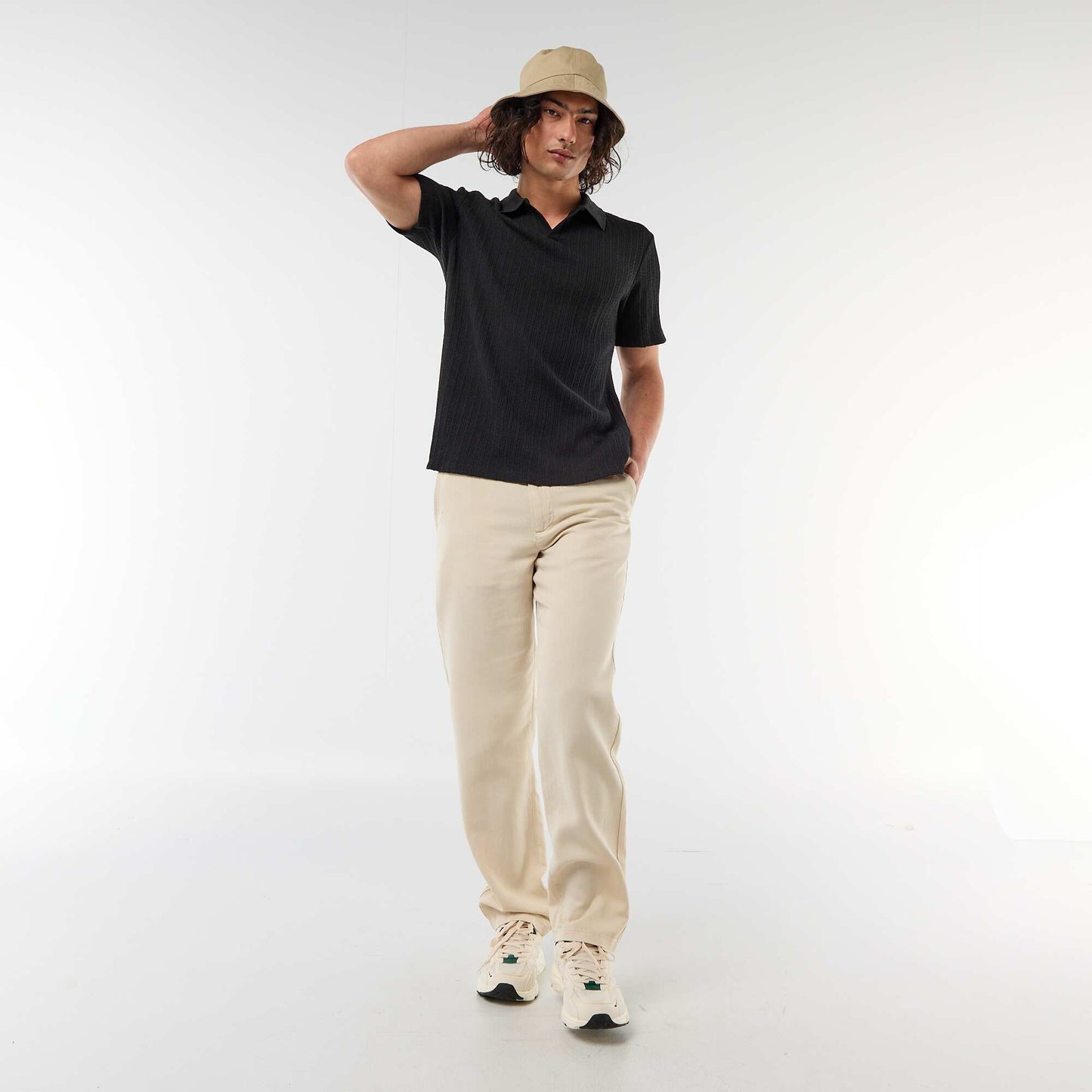 Openwork Knit Polo Shirt BLACK