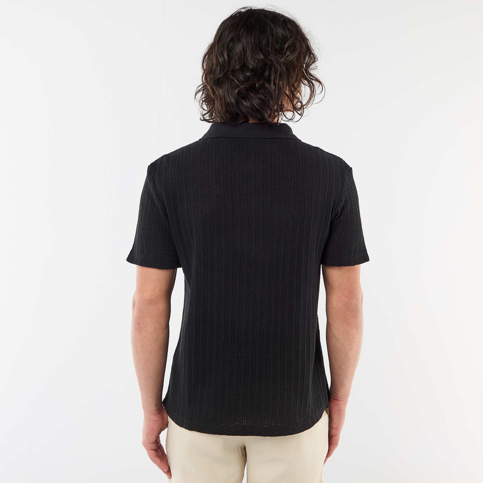 Openwork Knit Polo Shirt BLACK