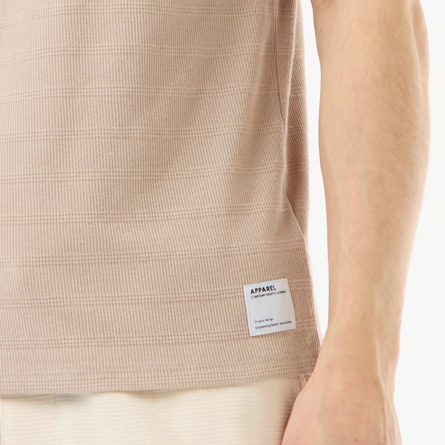 Honeycomb Knit Crew Neck Short Sleeve T-shirt BEIGE