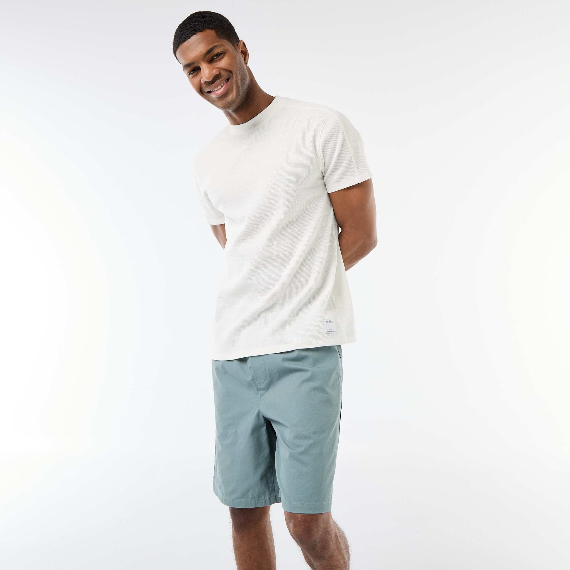 Honeycomb Knit Crew Neck Short Sleeve T-shirt WHITE