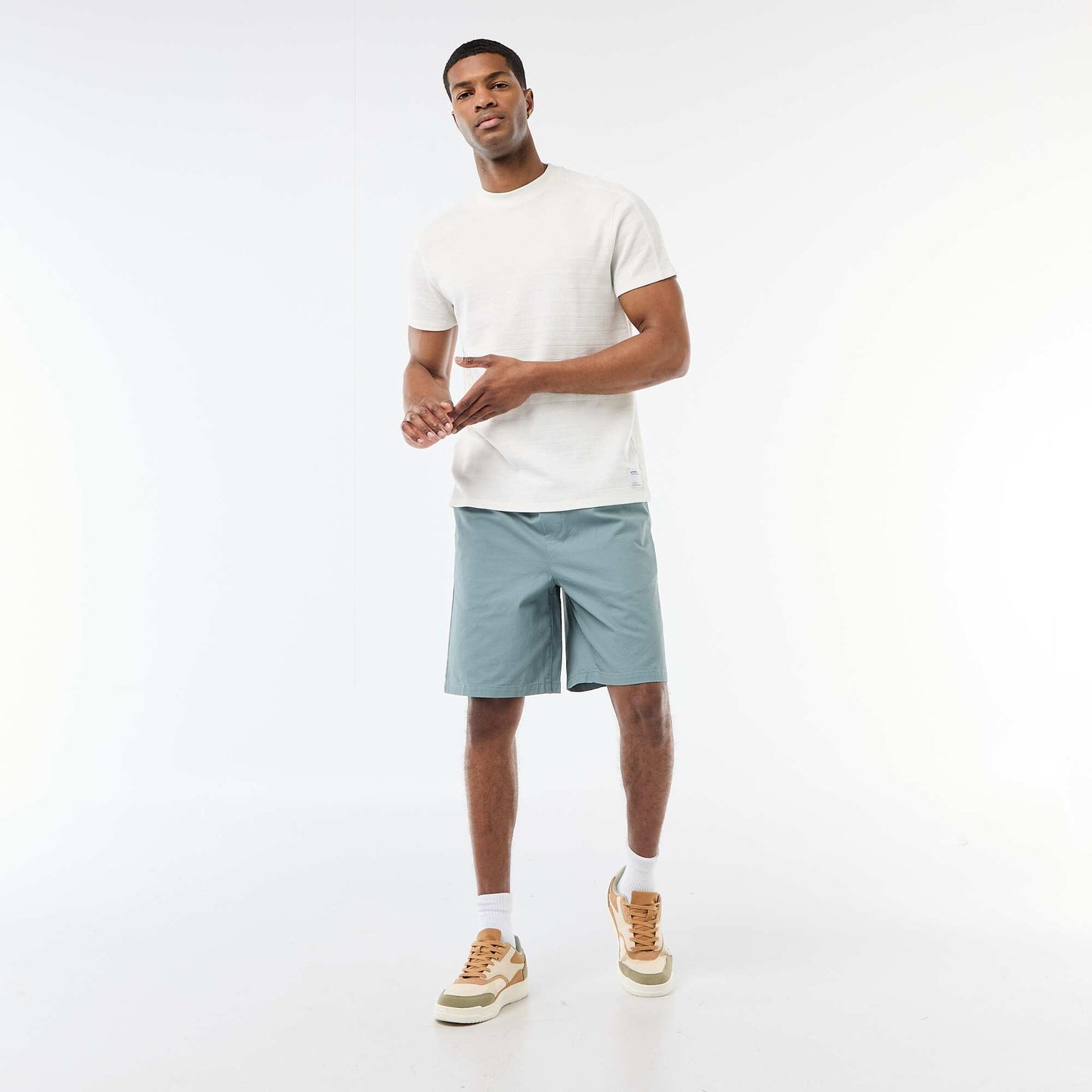 Honeycomb Knit Crew Neck Short Sleeve T-shirt WHITE