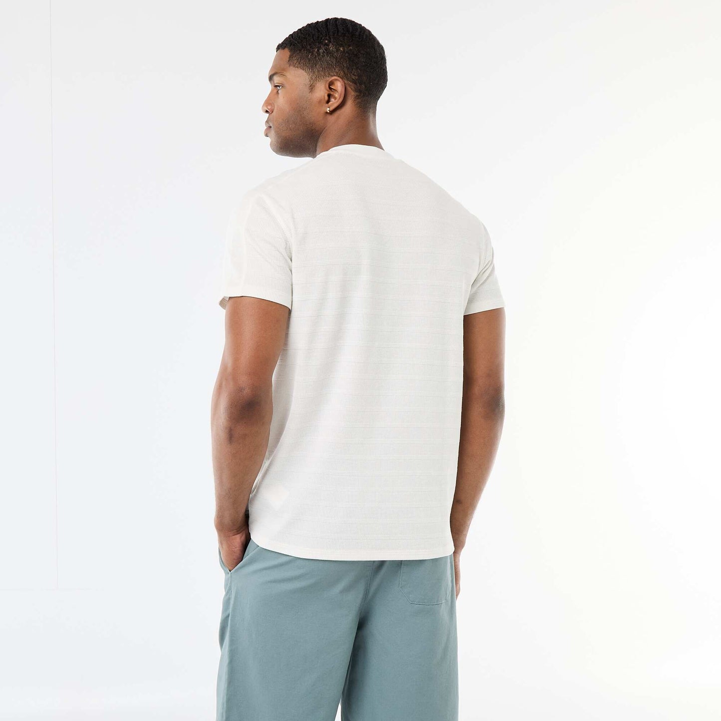 Honeycomb Knit Crew Neck Short Sleeve T-shirt WHITE