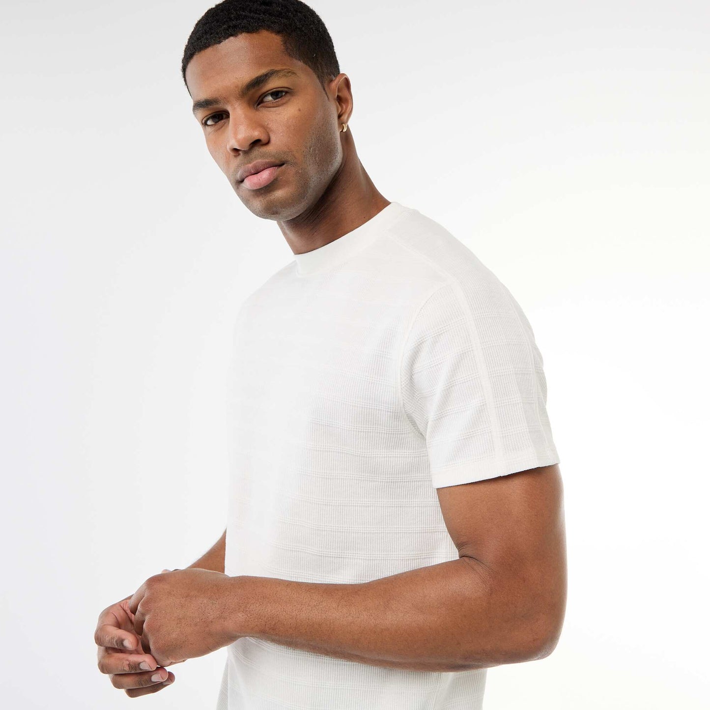 Honeycomb Knit Crew Neck Short Sleeve T-shirt WHITE