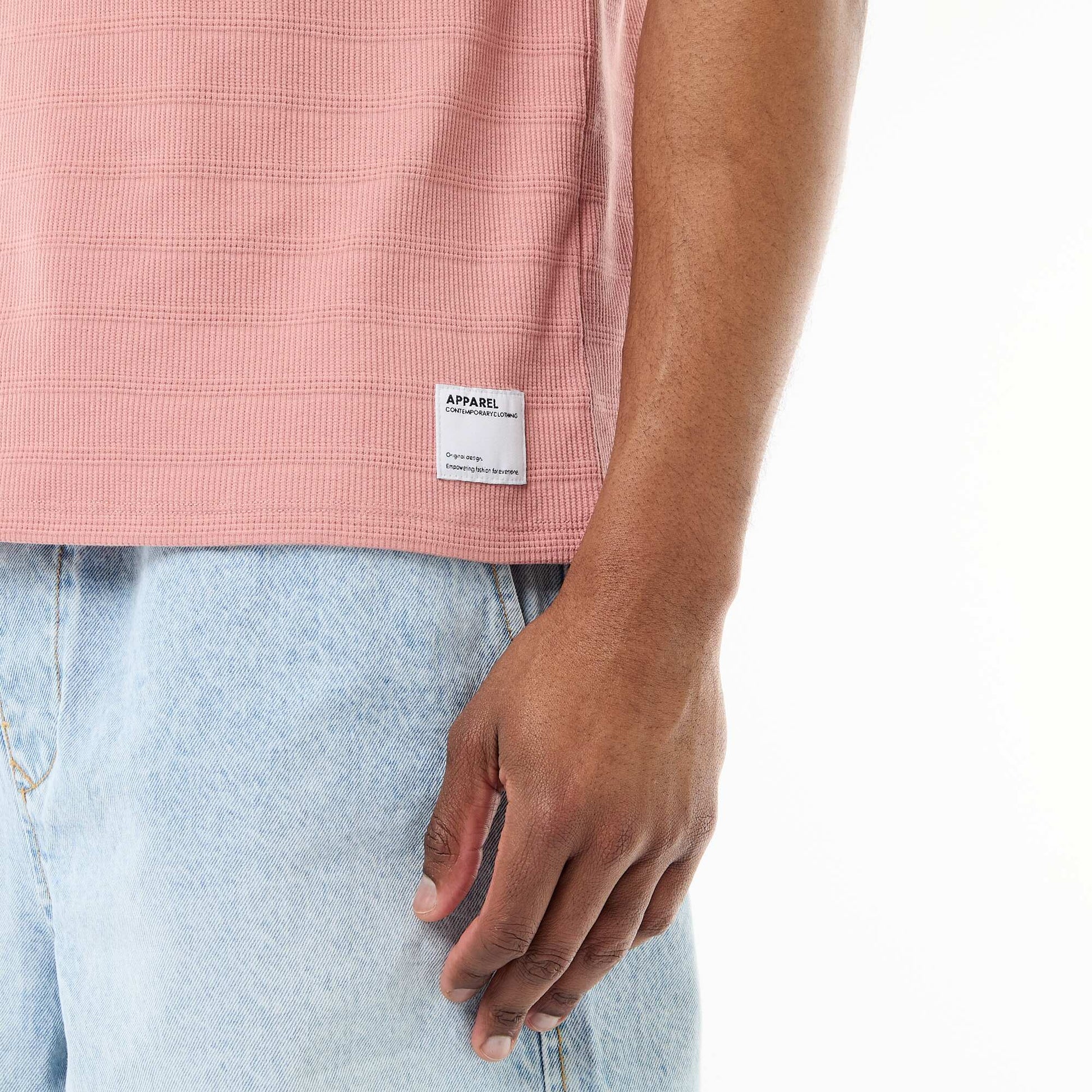 Honeycomb Knit Crew Neck Short Sleeve T-shirt PINK