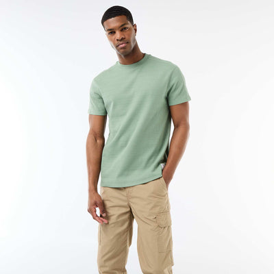 Honeycomb Knit Crew Neck Short Sleeve T-shirt GREEN