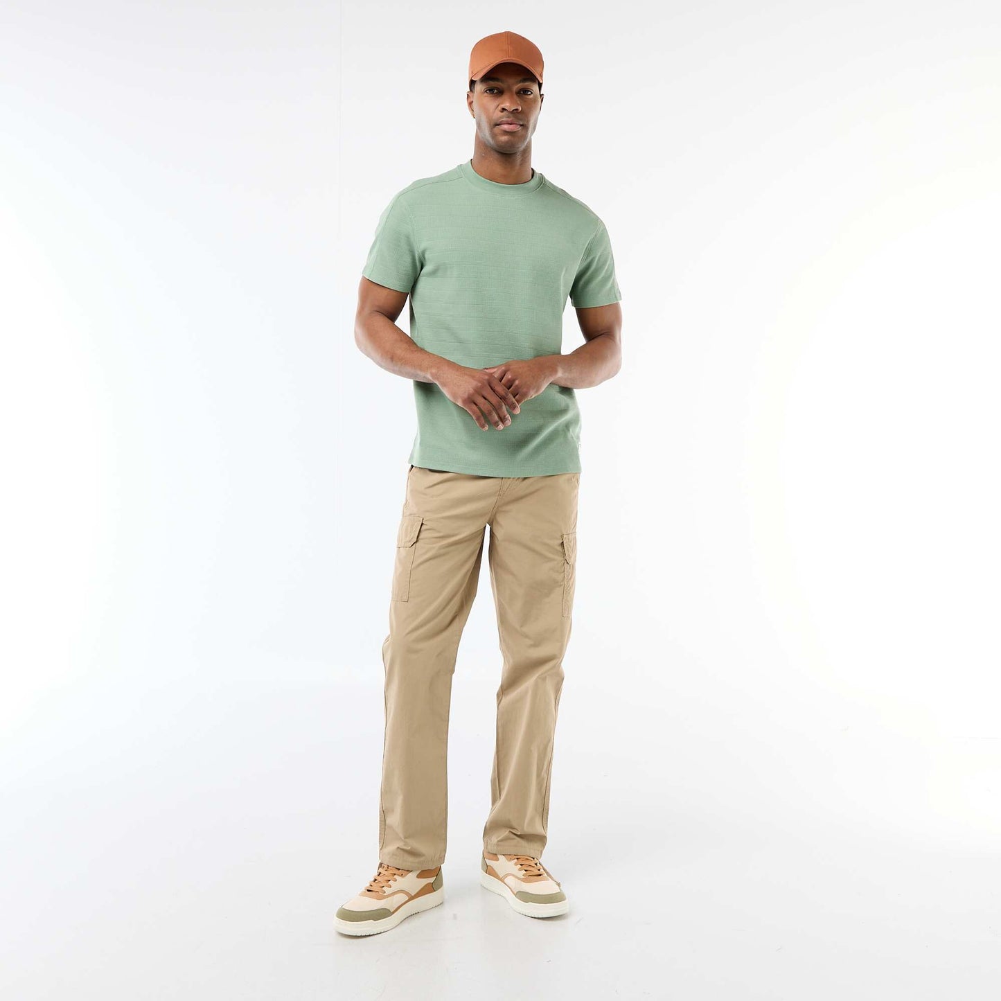 Honeycomb Knit Crew Neck Short Sleeve T-shirt GREEN