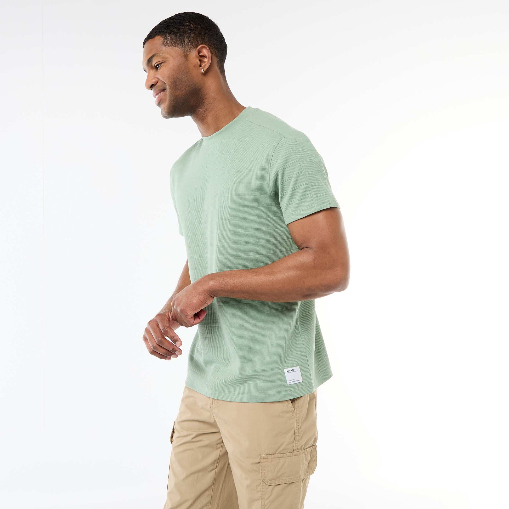 Honeycomb Knit Crew Neck Short Sleeve T-shirt GREEN