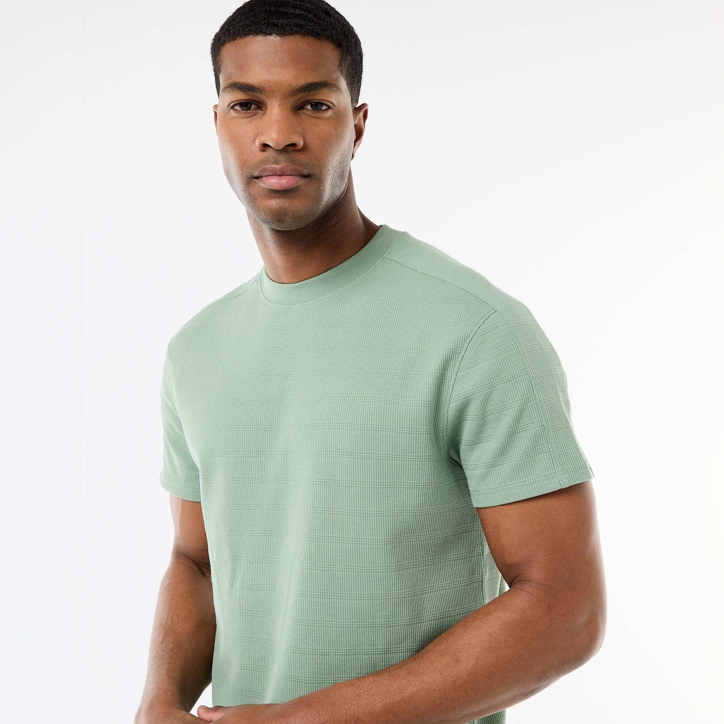 Honeycomb Knit Crew Neck Short Sleeve T-shirt GREEN