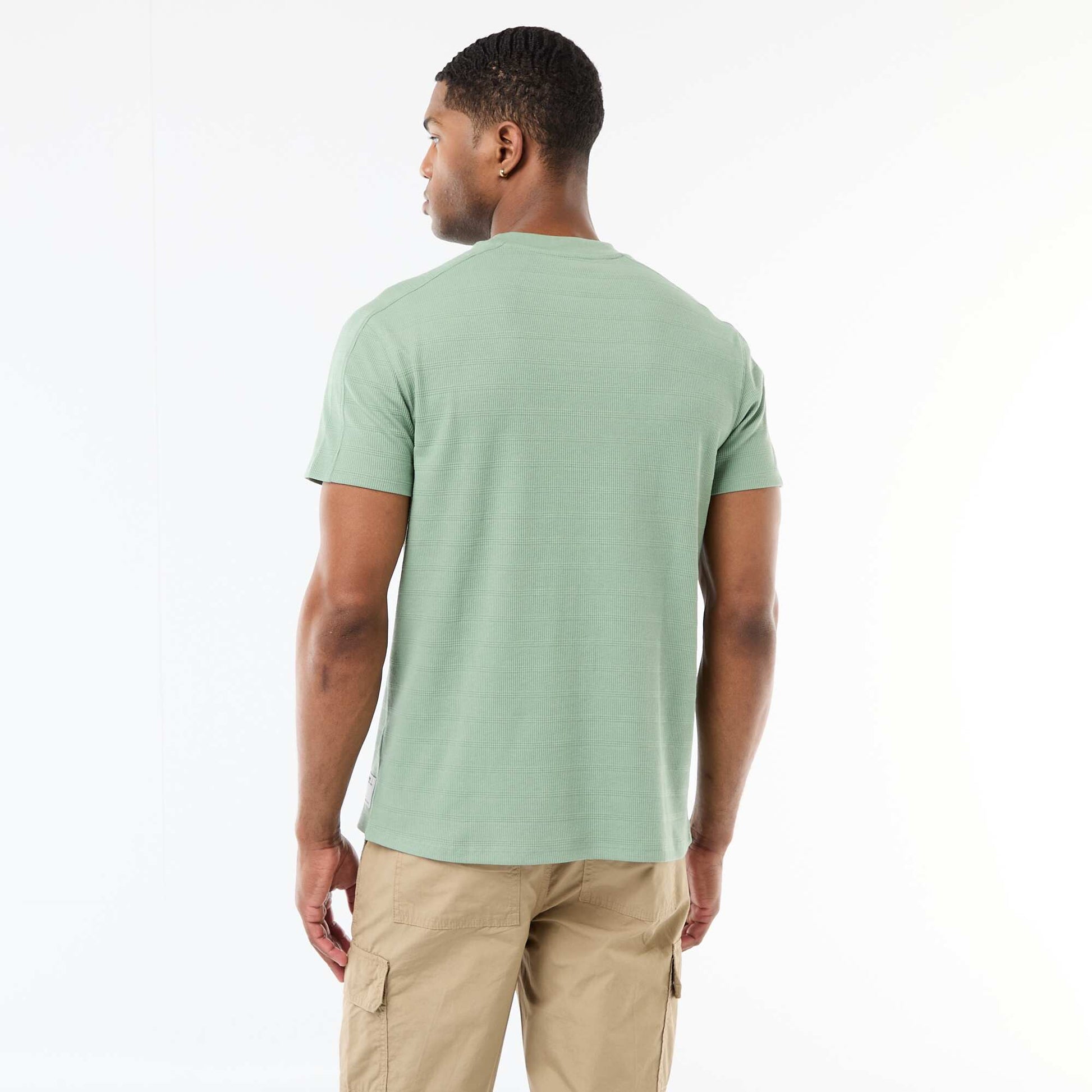 Honeycomb Knit Crew Neck Short Sleeve T-shirt GREEN