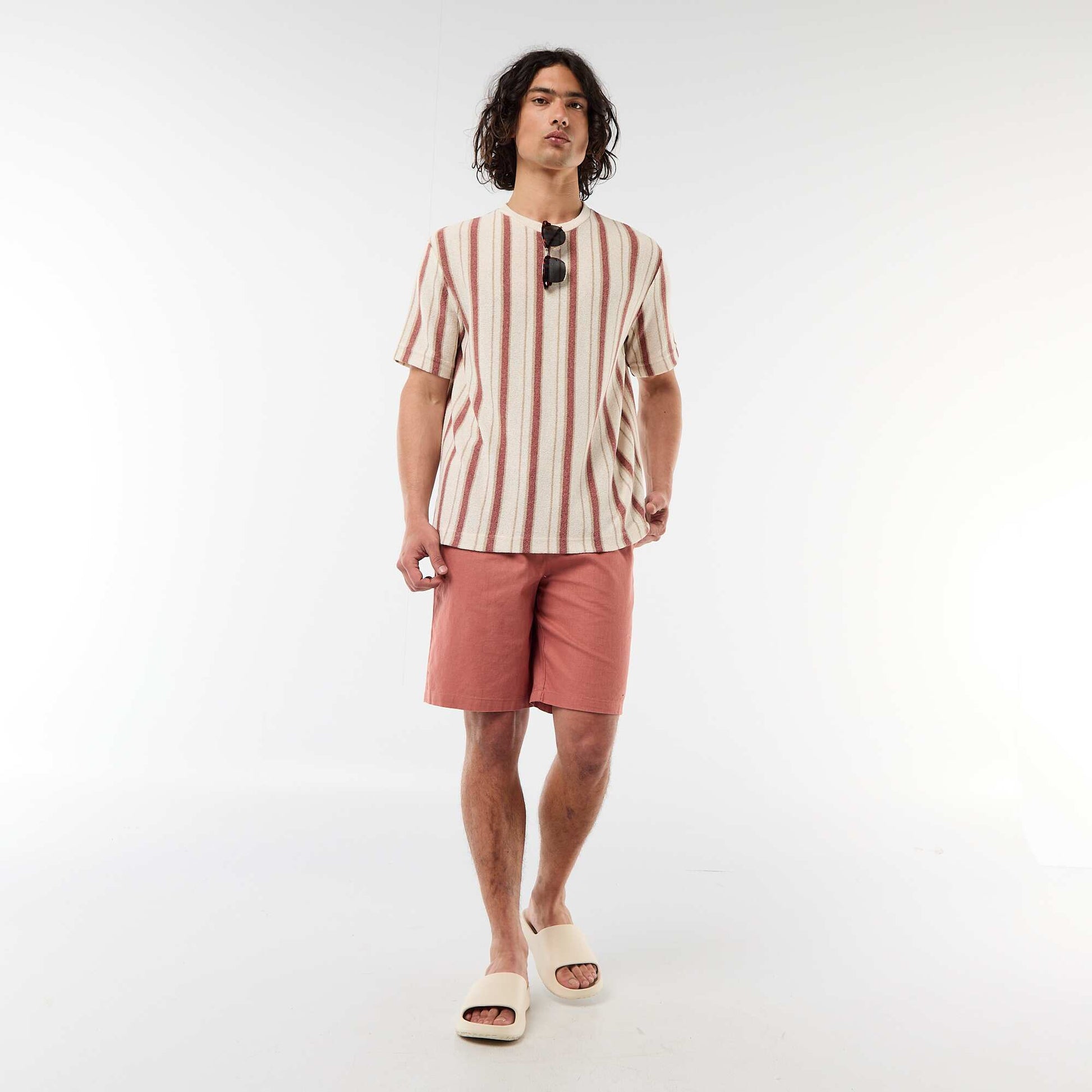 Knit short-sleeved t-shirt BEIGE