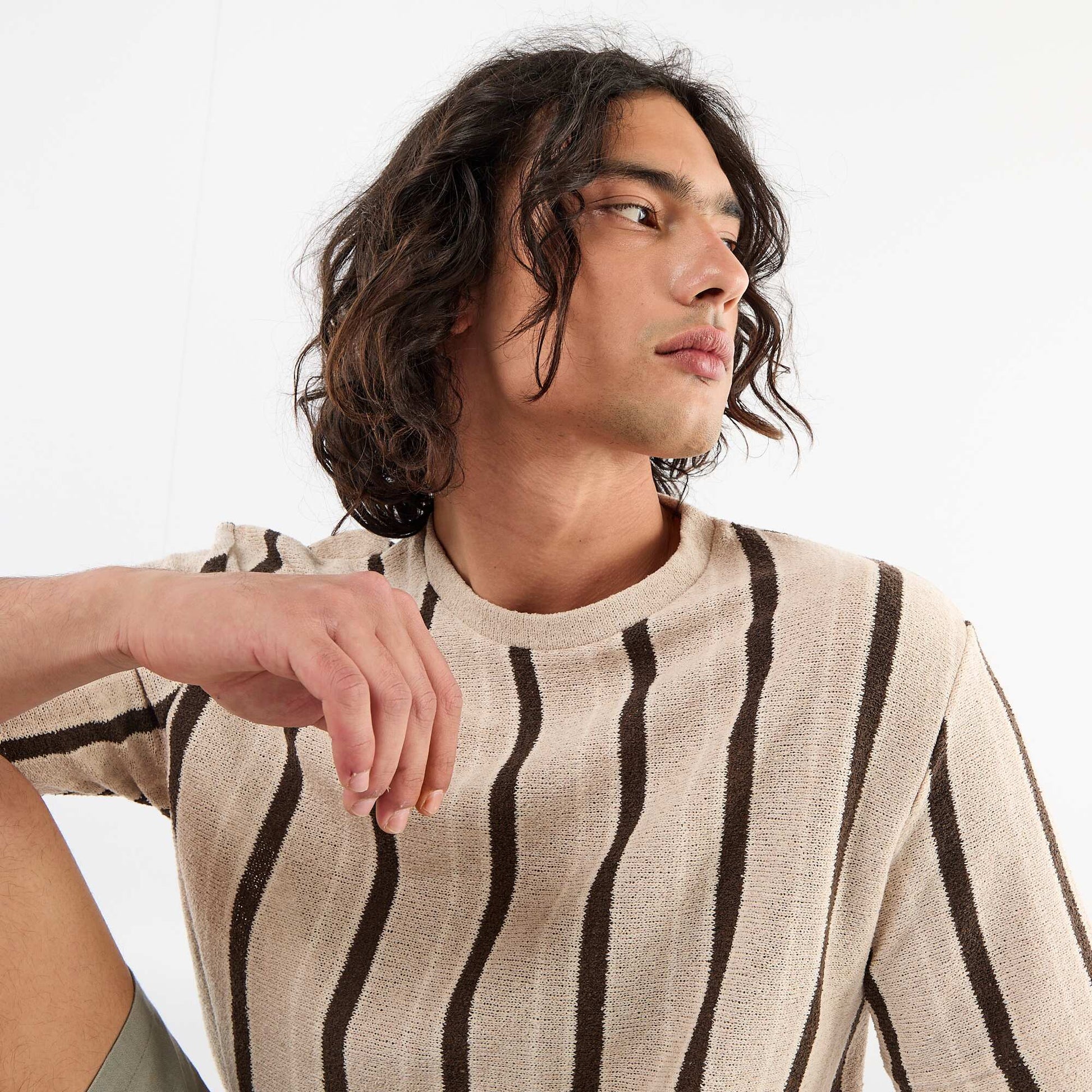 Knit short-sleeved t-shirt BROWN