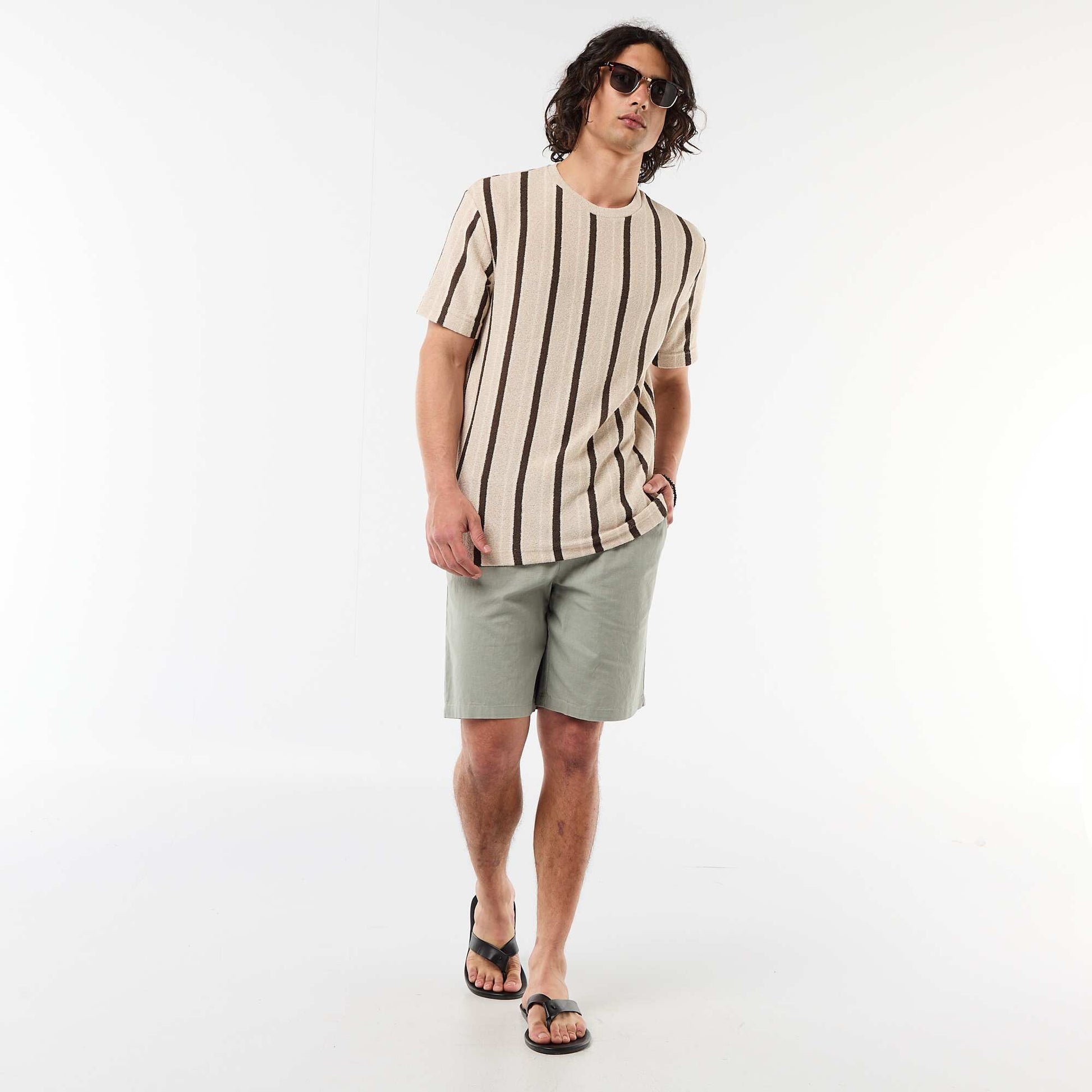 Knit short-sleeved t-shirt BROWN
