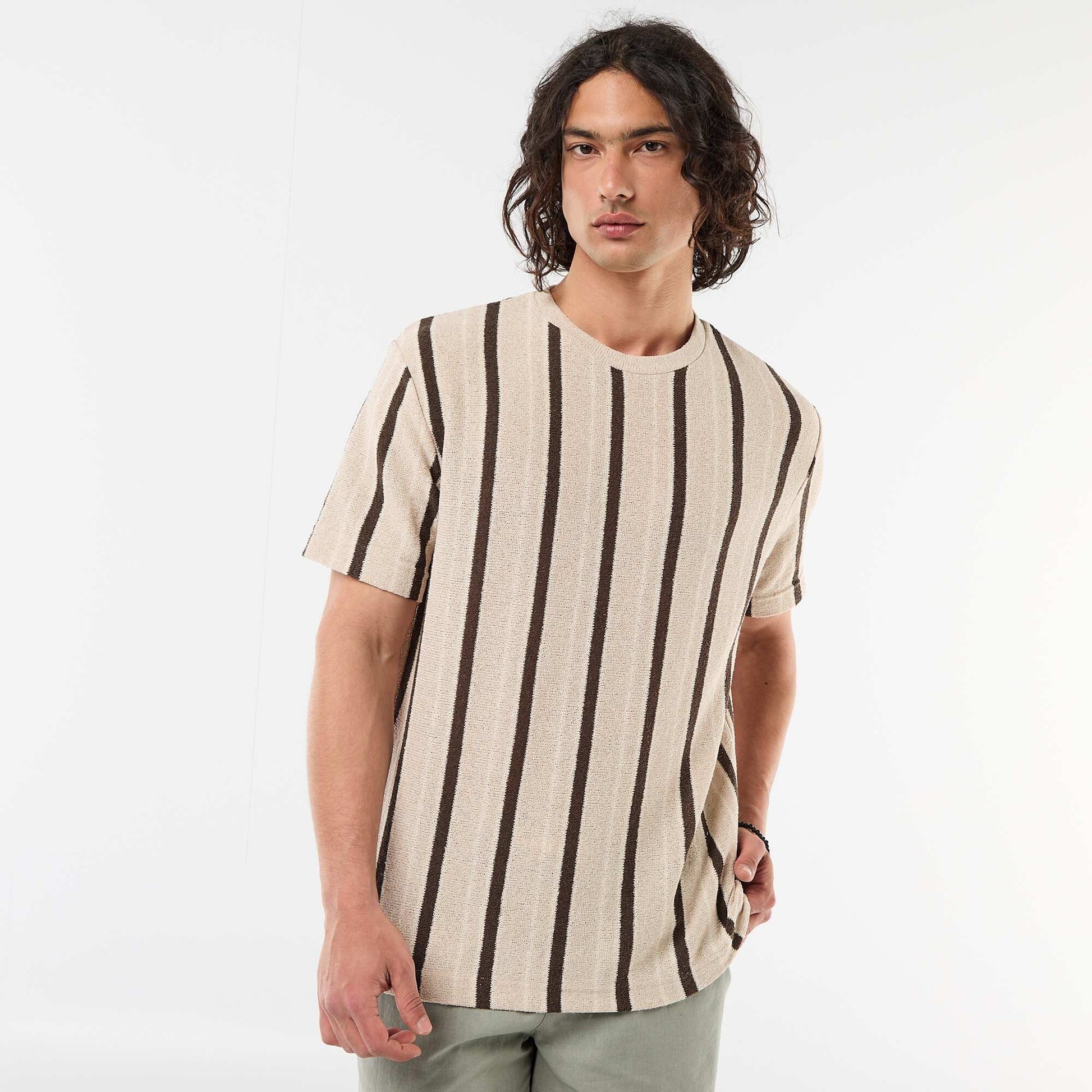 Knit short-sleeved t-shirt BROWN