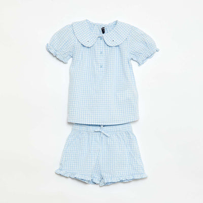 Gingham Tunic + Shorts + Headband Set GREY