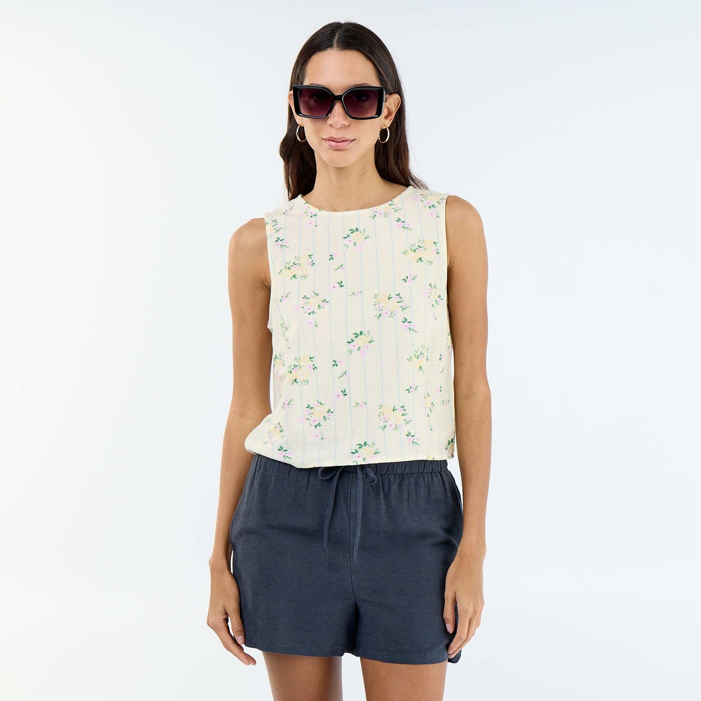 Linen blend shorts BLUE