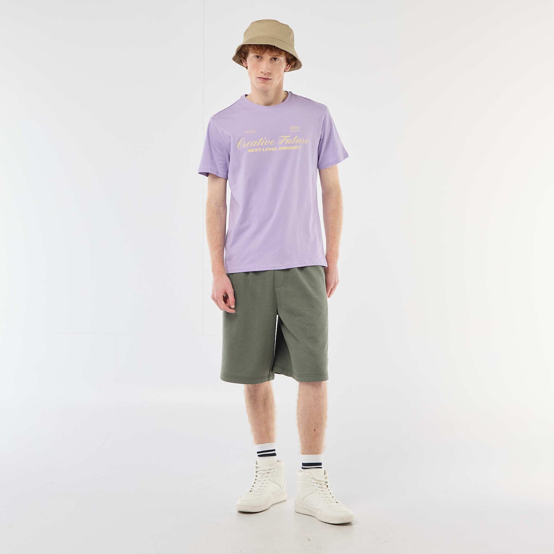 Printed Cotton Crew Neck T-Shirt PURPLE